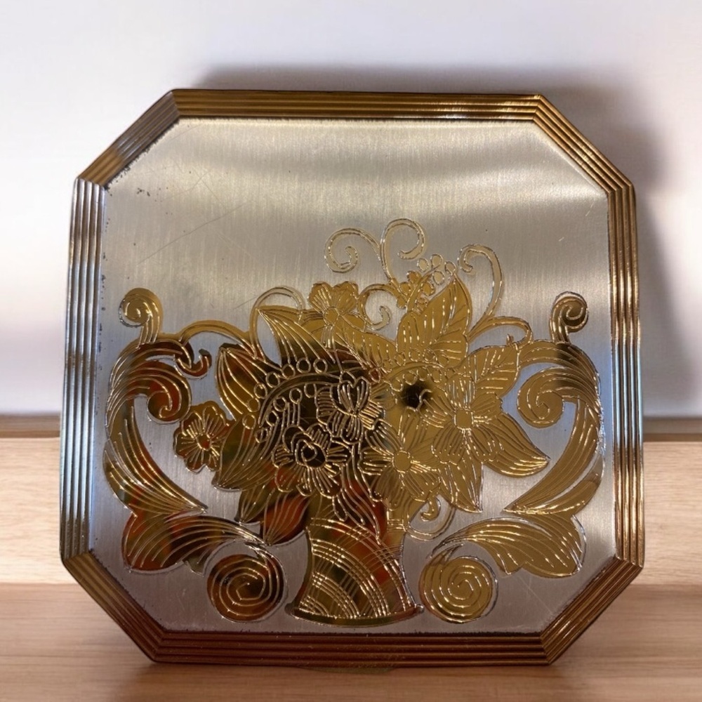 Wadsworth Brass Etched Makeup Compact Case